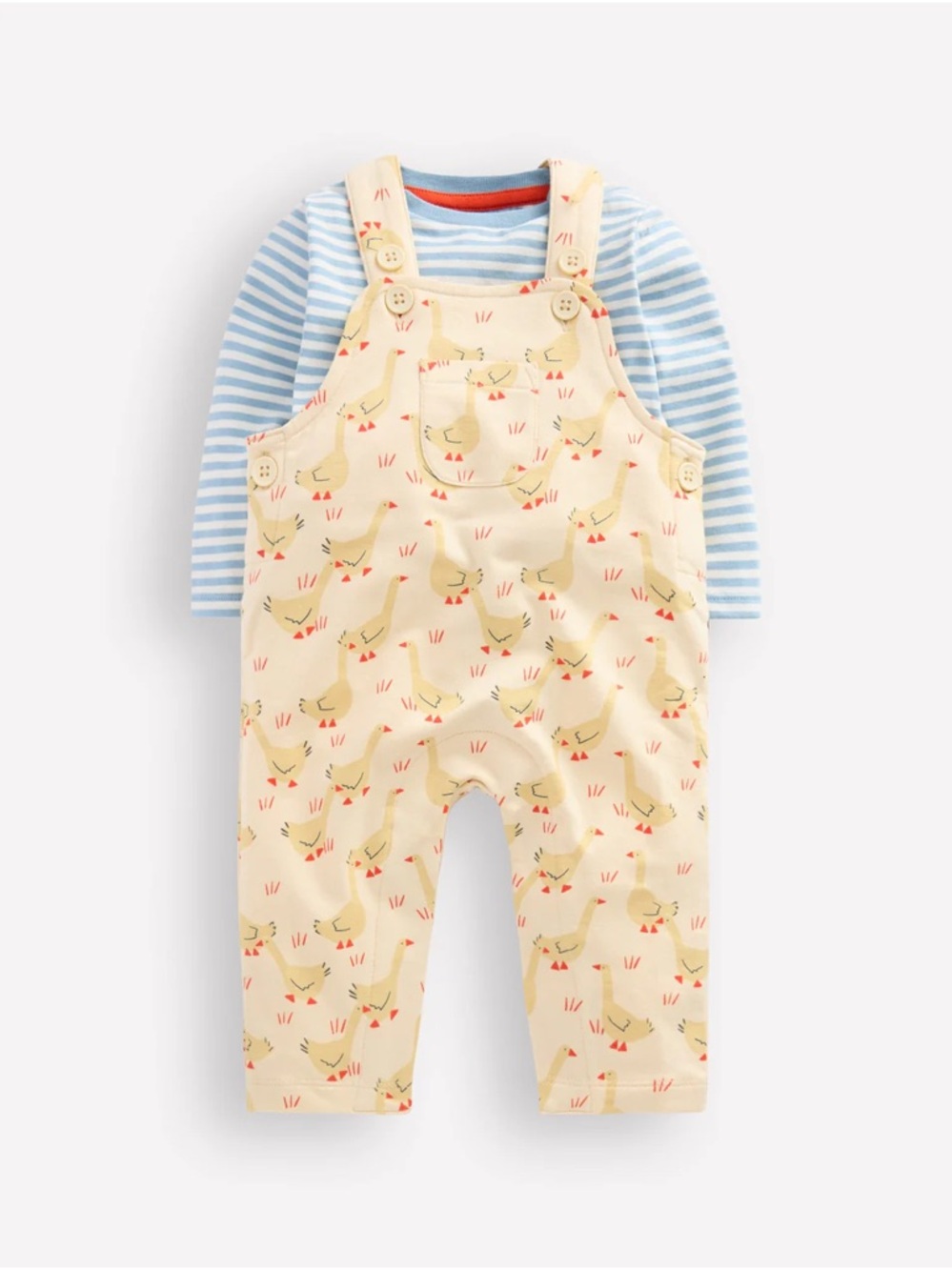 Baby Boden Cream Goose Print Jersey Overall Set Size 2-3